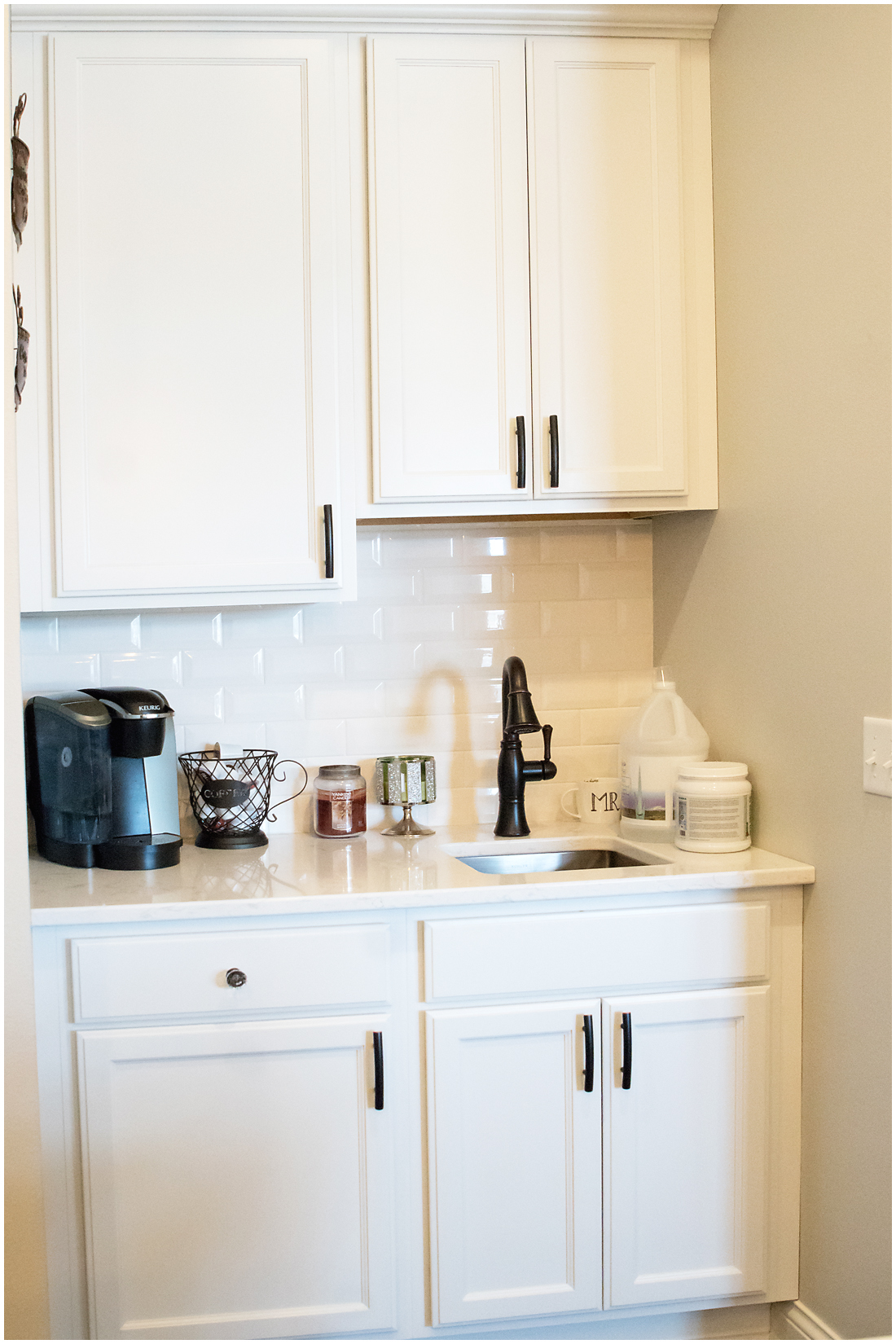 We added this little coffee nook for the Loggins family Custom Kitchen Nook